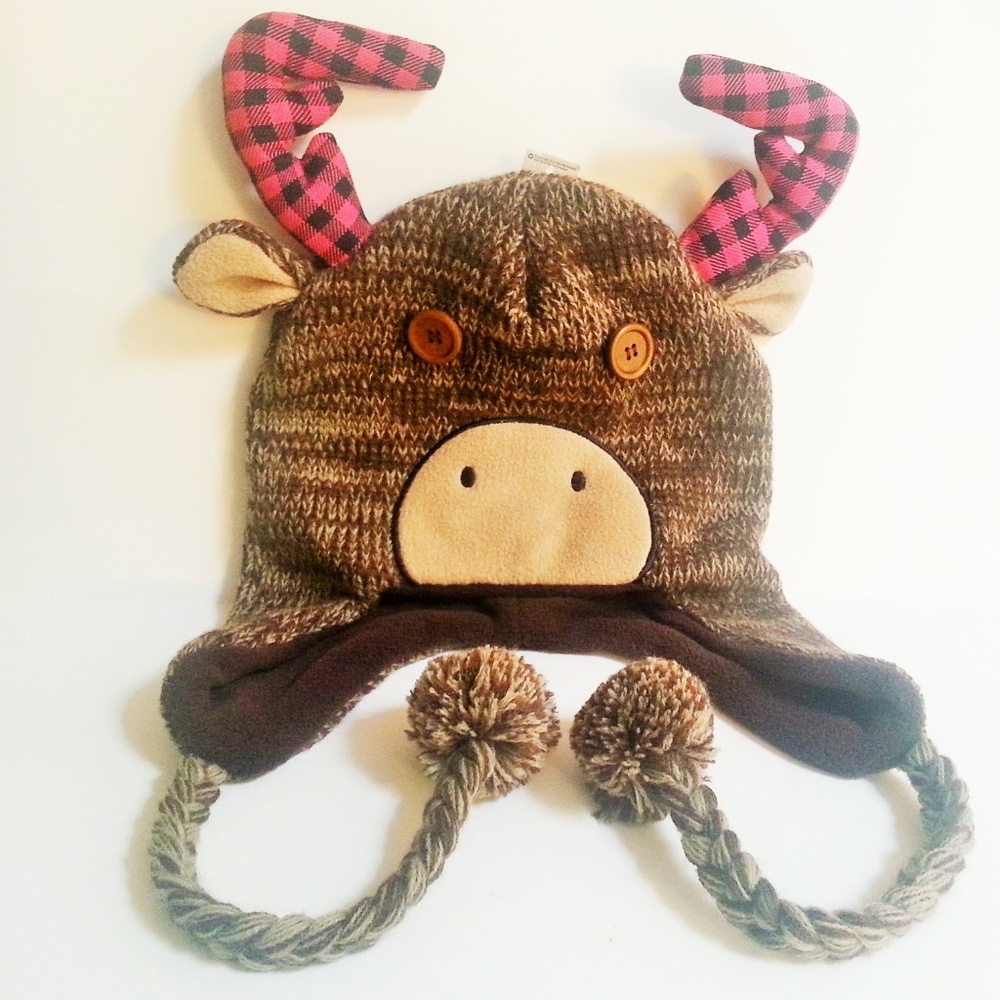 Moose Winter Hat with Poms